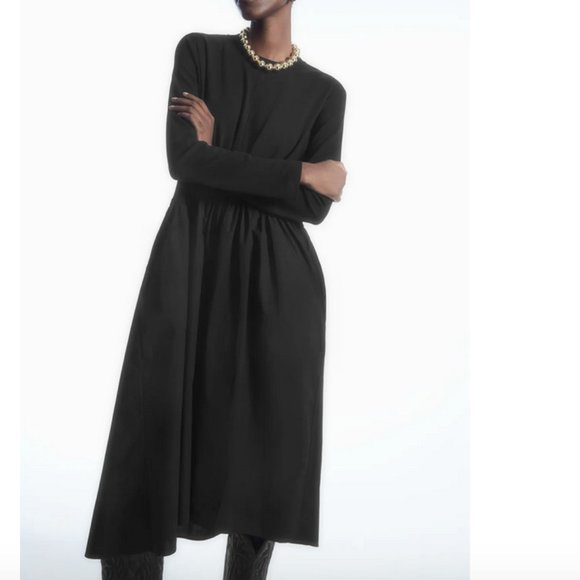 COS Asymmetric Gathered-Waist Midi Dress - Picture 1 of 14